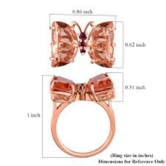 MORGANIQUE QUARTZ, ORISSA GARNET BUTTERFLY RING IN 18K VERMEIL RG/ SILVER 7 - Picture 14 of 17